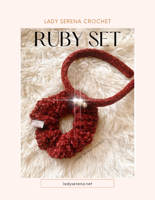 RUBY SET CROCHET SCRUNCHIE + HEADBAND